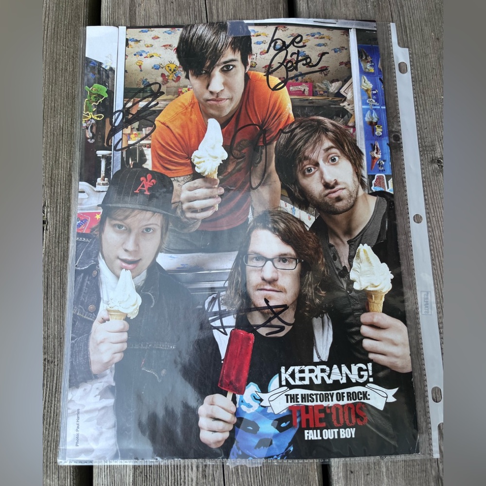 Fall Out Boy Meet and Greet Signed Magazine Poster 8x10 one of a kind vintage.